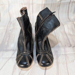 Fly London Black Leather Wedge Ankle Boots Made in Portugal Women's Size 41
